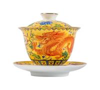 ifundom Tasse à Thé Émaillée Sancai en Céramique avec Couvercle et Soucoupe Résistante la Chaleur Thé Noir et Vert