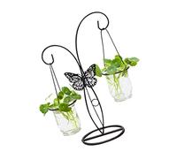 ifundom Vase Verre pour Plantes Hydroponiques avec Support Fer Forgé Lot de Vases Suspendus Noirs pour Décoration de Bureau et Intérieur