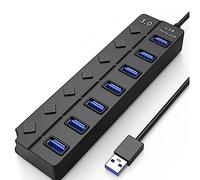 iFutniew 1 pièce Switch Hub3.0 Splitter Hub Port Expander Noir USB Computer Splitter Plastique 7 Prot 3.0 + 2.0 Hub