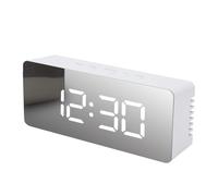 iFutniew Horloge numérique à LED miroir pour chambre à coucher, bureau, voyage, horloge de table électronique, réveil, fonction température, facile à utiliser, blanc