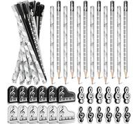 iFutniew Lot de 48 crayons en bois avec gomme sur le thème de la musique - Crayons en bois amusants -