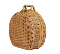 iFutniew Panier de Valise Rond en Rotin, Boîte de Rangement en Osier de Valise de Rangement Tissée en Rotin Vintage avec Poignées, Boîte de Rangement en Rotin