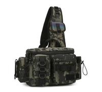 iFutniew Sac à Dos pour Matériel de Pêche - Boîte à Leurres, Rangement, Sac Banane pour Pêche à la Mouche, Bandoulière avec Porte-Canne-C - Camouflage Vert