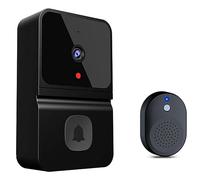 iFutniew Sonnette de porte vidéo intelligente sans fil WiFi avec caméra en plastique noir PIR Détection de mouvement