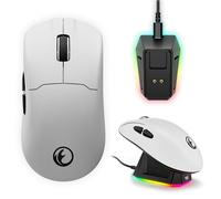 IFYOO Souris de jeu sans fil G63 2,4 G/BT/filaire trimode 4K, capteur PAW3395, 58 g, poids léger, 4000 taux d'interrogation, 26 K DPI, 5 boutons programmables, station de charge magnétique RVB avec