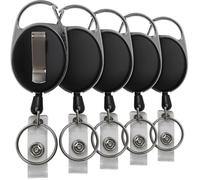 iGadgitz Home U6925 - Porte Badge Enrouleur ID Badge Rétractable Porte-Clés avec Câble de 66 cm - Paquet de 5 - Noir