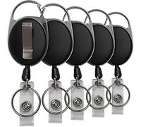 iGadgitz Home U6925 - Porte Badge Enrouleur ID Badge Rétractable Porte-Clés avec Corde de 70cm - Paquet de 5 - Noir