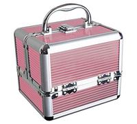 iGadgitz Home U7036 - Coffret Maquillage, Vanity Case Rigide, Beauty Case, Boîte de Rangement Maquillage - 4 Plateaux Dépliables, Compartiment inférieur et Poignée de Transport - Rose - Petit