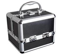 iGadgitz Home U7037 - Coffret Maquillage, Vanity Case Rigide, Beauty Case, Boîte de Rangement Maquillage - 4 Plateaux Dépliables, Compartiment inférieur et Poignée de Transport - Noir - Petit