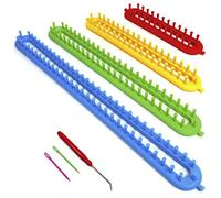 igadgitz home U7217 Kit Tricot, Tricotin Rectangulaire Plastique, Métier à tisser Long avec aiguille et crochet - Lot de 4