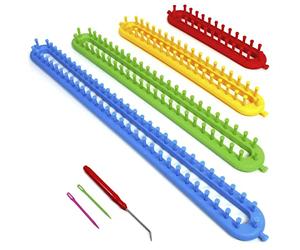 igadgitz home U7217 Kit Tricot, Tricotin Rectangulaire Plastique, Métier à tisser Long avec aiguille et crochet - Lot de 4