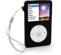 igadgitz U0258 Coque Silicone Compatible avec Apple iPod Classic 80 Go, 120 Go et 6e génération 160 Go Sep 09 (Modèle avec Une Profondeur de 10,5 mm) + Protection d'écran et lanière - Noir