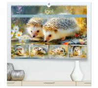Igel. Kleine Glücksbringer im Garten (hochwertiger Premium Wandkalender 2027 DIN A2 quer), Kunstdruck in Hochglanz: Bezaubernde Illustrationen von niedlichen Igel in malerischer Naturkulisse