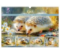 Igel. Kleine Glücksbringer im Garten (Wandkalender 2027 DIN A3 quer), CALVENDO Monatskalender: Bezaubernde Illustrationen von niedlichen Igel in malerischer Naturkulisse