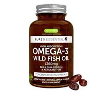 Igennus Omega-3 Huile de poisson sauvage et astaxanthine, triglycérides rTG de qualité supérieure, 180 capsules, certifié ultra pur IFOS, acides gras oméga-3 EPA et DHA 1360 mg