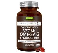 Igennus Oméga-3 Vegan Hautement Concentré À Base D'Huile D'Algues Avec Astaxanthine, Testé En Laboratoire, Ultra Pur Et Durable, Pour Le Soutien Du Cerveau Et Des Yeux, 180 Petites Capsules Molles