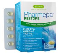 Igennus Pharmepa RESTORE Oméga 3 EPA 1000mg, forme rTG, Certifié IFOS | Concentré à 90%, Huile de Poisson Sauvage Ultra Pure, 60 capsules, Goût Naturel de Citron