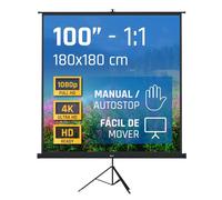 iggual Écran de Projection 100" - Portable Manuel Enroulable avec Trépied - Format 1:1 - Vision 180º - Compatible 4K et Tout Projecteur - Hauteur Réglable + Sac Transport et Trépied (180x180 cm)