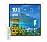 iggual Écran de Projection 100 Pouces Électrique Enroulable - Format 4:3 - Chute Ajustable - Télécommande et Interrupteur Auxiliaire - Adapté Mur/Plafond - Compatible 4K et Tout Projecteur (180x180cm)