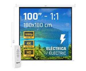 iggual Écran de Projection 100 Pouces Électrique Enroulable - Format 4:3 - Chute Ajustable - Télécommande et Interrupteur Auxiliaire - Adapté Mur/Plafond - Compatible 4K et Tout Projecteur (180x180cm)