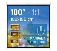 iggual Écran de Projection 100 Pouces - Enroulable Manuel Boîtier - Format Carré 1:1 - Angle de Vision 180º - Hauteur Réglable Adapté Mur/Plafond - Compatible 4K et Tout Projecteur, (180x180 cm)
