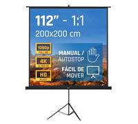 iggual Écran de Projection 112" - Portable Manuel Enroulable avec Trépied -Format 1:1 - Vision 180º - Compatible 4K et Tout Projecteur - Hauteur Réglable +Sac Transport et Trépied Inclus (200x200 cm)
