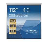 iggual Écran de Projection 112" Pouces - Enroulable Manuel Panoramique - Format 16:9 - Angle de Vision 180º - Hauteur Réglable - Adapté Mur/Plafond - Compatible 4K et Tout Projecteur, (200x200 cm)