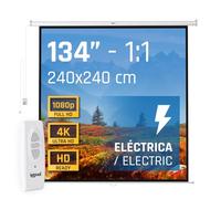 iggual Écran de Projection 134 Pouces Électrique Enroulable - Format 4:3 - Hauteur Réglable - Télécommande et Interrupteur Auxiliaire - Adapté Mur/Plafond - Compatible 4k, Tout Projecteur (240x240 cm)