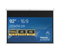 iggual Écran de Projection iggual 92 Pouces - Enroulable Manuel Panoramique - 16:9 - Angle de Vision 180º - Hauteur Réglable - Adapté Mur/Plafond - Compatible 4K et Tout Projecteur, (203x114 cm)