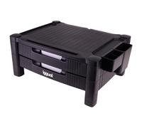 iggual Élévateur moniteur EM2 avec 2 tiroirs avant, fente pour tablette et 2 tiroirs latéraux. Deux hauteurs, 19 cm max. et 13 cm min. Surface d'appui 45,7 x 33 cm (poids max. 30 kg).
