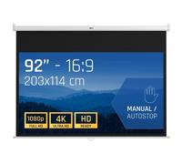 iggual Écran de Projection iggual 92 Pouces - Enroulable Manuel Panoramique - 16:9 - Angle de Vision 180º - Hauteur Réglable - Adapté Mur/Plafond - Compatible 4K et Tout Projecteur, (203x114 cm)