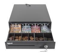 iggual Tiroir caisse IRON-10 – 4 billets/6 pièces, serrure 3 positions, acier+plastique, Noir