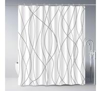 IGINOA Rideau de Douche 180X200 Anti Moisissure Store Douche Gris Rayé Tissu pour Baignoire Lavable Machine Impermeable Rideaux Salle de Bain Shower Curtain Blanc avec 12 Crochet Moderne