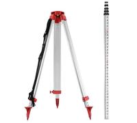 Iglobalbuy Niveau laser Trépied d'arpentage avec tige en aluminium 5m, Trépied de double face métrique 4 Section tige télescopique Surveryor pour niveau de Laser rotatif de nivellement automatique