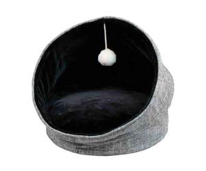 Igloo glamour avec jeu en tissu bou t fausse fourrure amovible pour chats Cr