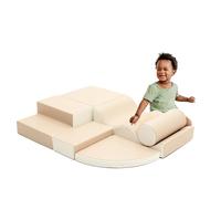 IGLU Soft Play Explorer Montessori 6 Modules de Motricité en Mousse Jeu d’Éveil Montessori et Toboggan d’Intérieur pour Bébé et Enfant Parcours de Motricite (Beige/Blanc)