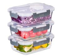 Igluu Meal Prep - Lot de 3 récipients en verre avec couvercles anti-fuite, contrôle des portions hermétiques des aliments. Sans BPA, passe au micro-ondes, au four et au lave-vaisselle 1050 ml
