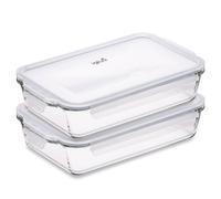 Igluu Meal Prep Plat à lasagnes en Verre (Lot de 2) - Couvercle hermétique à fermeture à pression et Sans BPA - Compatible micro-ondes, four, congélateur et lave-vaisselle - 2,2 L - Verre Borosilicate