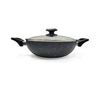 Ignite Cookware Wok anti-adhésif en marbre de 26 cm | Sauteuse avec couvercle en verre | Kadai | Sans PFOA pour une cuisson saine | Convient à toutes les plaques de cuisson, y compris l'induction
