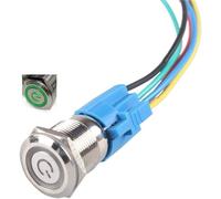 Ignition Starter pour Voiture Interrupteur à bouton-poussoir en acier inoxydable, 12/16mm, autobloquant, 1NO 1NC, motif de symbole d'alimentation pour application électrique(12mm green)