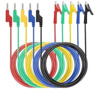 IGNPION 5pcs 4mm cordons de test fiche banane à pinces crocodile alligator clip 15A câbles de test pour multimètre,voiture, longueur de 2m