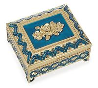 IGNPION Coffret Petite boîte à bijoux vintage en métal pour bagues, boucles d'oreilles, colliers, bleu foncé