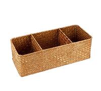 IGNPION Panier de rangement rectangulaire en jonc de mer tissé à 3 compartiments pour articles divers, papeterie, jouets, cosmétiques, caramels, (IGPUK0553)