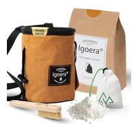 IGOERA Boulder Kit d'accessoires avec sac à craie marron, brosse et boule de craie - Sac à magnésium avec doublure en polaire, brosse boulder avec poils de sanglier et boule de craie en coton