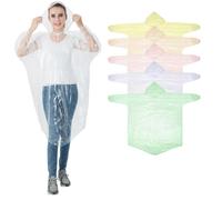 Igoera®️ Poncho pluie jetable multicolore. Lot de 5. Cape de pluie à capuche pour festival, concert, randonnée, vélo, camping et plein air. À usage unique