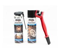 IGOL - Pack Entretien Chaîne pour Moto - Nettoyant Chaîne 400ml + Graisse lubrifiante 400ml + Brosse