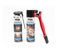 IGOL - Pack Entretien Chaîne pour Moto - Nettoyant Chaîne 500ml + Graisse lubrifiante 500ml + Brosse
