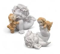 IGOR Anges avec Chien, Lot de 2: statuettes décoratives en résine Blanche, Figurines Petits couchés, bibelots Ange Gardien Porte-Bonheur, Cadeau Animal Amoureux Anniversaire noël fête, 7 cm