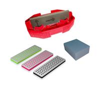 IGOSKI Kit de cire biseauté pour snowboard - Outil de snowboard - Aiguiseur de bord de ski - Outil d'angle de ski latéral - Diamant et pierre en caoutchouc (outil + diamants + pierre gomme) (rouge)