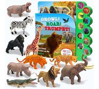 iGRATENS Figurines d'animaux de safari avec livres sonores, 10 figurines réalistes d'animaux de la jungle et livre d'animaux de safari avec 10 boutons, jouets d'animaux du zoo, jouets d'apprentissage